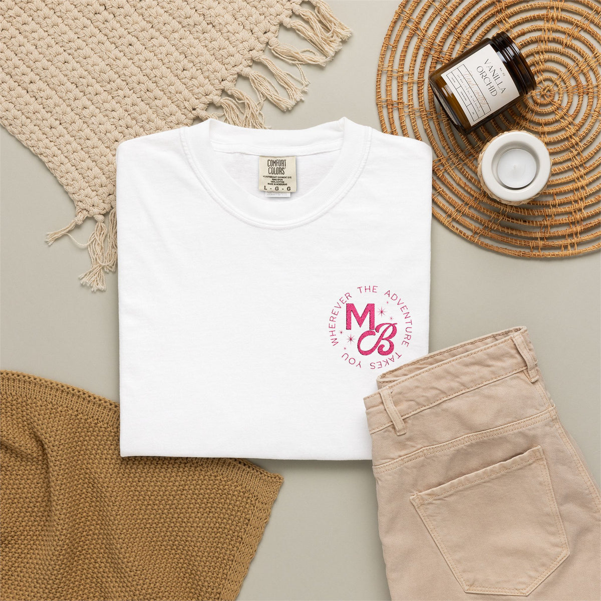 MB Embroidered Tee - White/Pink